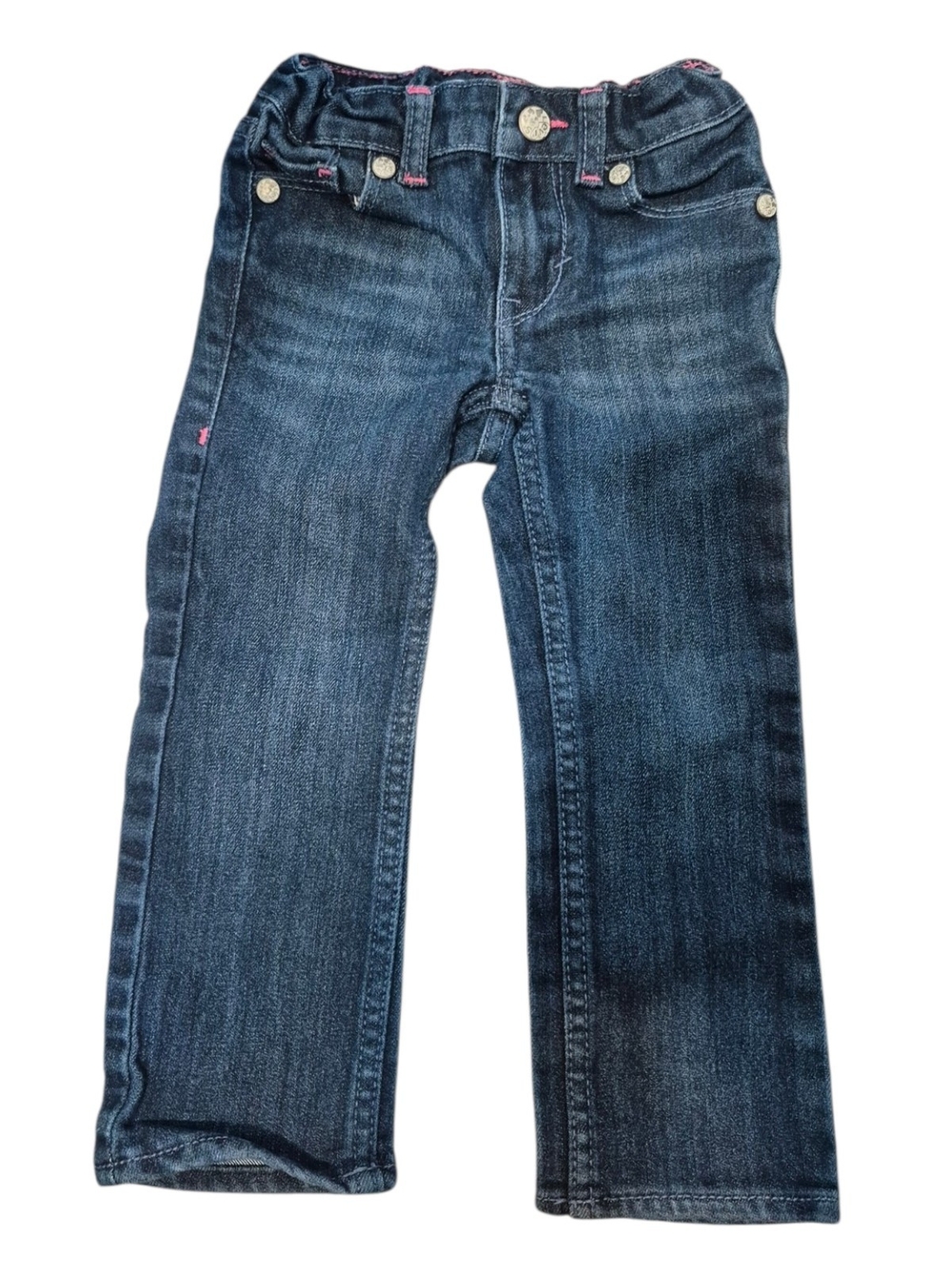 Levi's Girls Dark Blue Straight-Leg Jeans with Pink Stitching